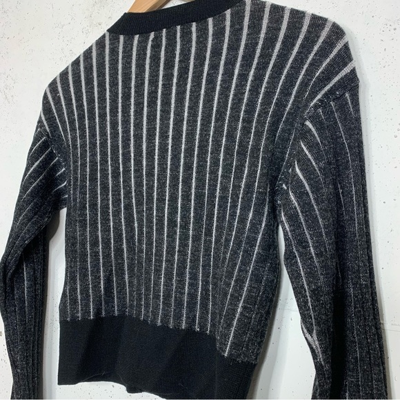 Rag & Bone Button Front Striped Black Fitted Cardigan Sweater - Picture 5 of 9